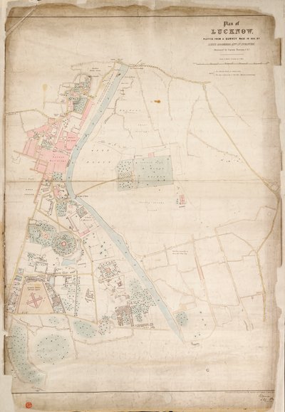 Plan von Lucknow, erstellt aus einer Vermessung von 1856, durch Leutnant Moorsom, 52. Leichte Infanterie. (Präsentiert von Kapitän Moorsom, C.E.), ca. 1856 von British School