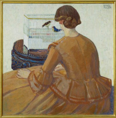 Junge Frau vor einem Vogelkäfig von Broncia Koller-Pinell