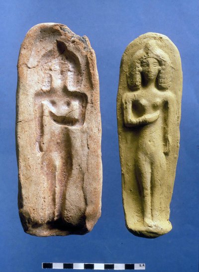 Figur einer Fruchtbarkeitsgöttin und die Form, aus der sie gegossen wurde, ca. 8.-7. Jahrhundert v. Chr. von Bronze Age