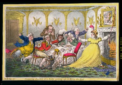 Gesellschaft schockiert, als eine Dame aufsteht, um die Glocke zu läuten, geätzt von James Gillray, veröffentlicht von Hannah Humphrey, 1804 von Brownlow North