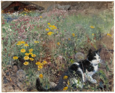 Katze auf einer blumigen Wiese von Bruno Andreas Liljefors