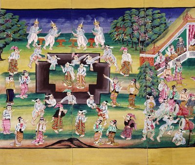 Verdienstszene, Seite aus einem Manuskript von Burmese School
