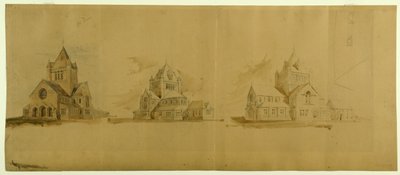 Kirche des Heiligen Gabriel, Chicago, Illinois, Perspektivische Skizzen, ca. 1889 von Burnham and Root