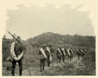 Auf dem Weg vom Schlachtfeld des 1. und 10. zu Rough Riders Szene des Konflikts, über die Berge von Burr McIntosh