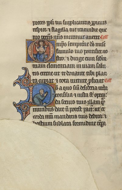 Initiale O: Christus auf dem Thron mit erhobenen Händen; Initiale D: Ein halb liegender Mann im Gebet von Bute Master