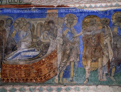 Heilung der Schwiegermutter von Simon Petrus und des Gelähmten, Byzantinisches Fresko (12. Jahrhundert), Tokali Kilise (Schnallenkirche) (12.-13. Jahrhundert), Göreme (UNESCO-Welterbe) von Byzantine