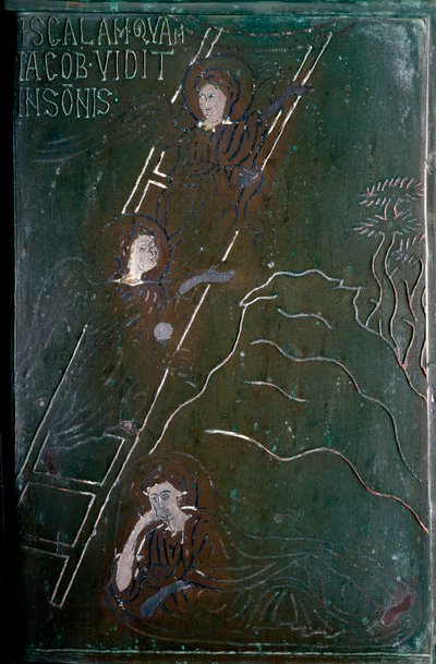 Jakob sieht im Traum die Engel auf der Bronzetürkachel, hergestellt in Konstantinopel im Jahr 1076. Monte Sant