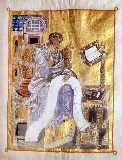 Der Heilige Markus dargestellt in einem byzantinischen Manuskript aus dem 13. Jahrhundert, London, Victoria and Albert Museum von Byzantine