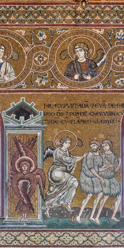 Die Vertreibung aus dem irdischen Paradies, byzantinisches Mosaik, Alttestamentlicher Zyklus-Irdisches Paradies, XII-XIII Jahrhundert von Byzantine