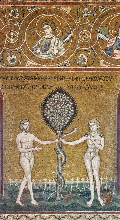 Die Erbsünde, byzantinisches Mosaik, Alttestamentlicher Zyklus-Irdisches Paradies, XII-XIII Jahrhundert von Byzantine