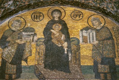 Jungfrau und Kind zwischen den Kaisern Justinian und Konstantin in der Hagia Sophia (Mosaik) von Byzantine