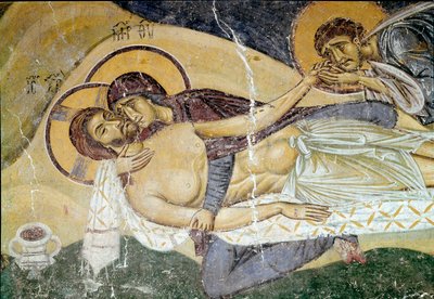 Byzantinische Kunst: „Klage über den Tod Christi“ Fresko des Malers aus dem 12. Jahrhundert. Detail. Nerezi, San Pantaleimone, Mazedonien von Byzantine School