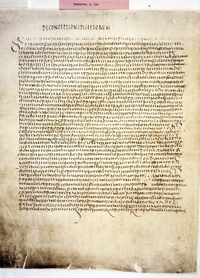 CORPUS JURIS CIVILIS: Eine Seite des Codex Iustinianus, Digestum., 6. Jahrhundert von Byzantine School