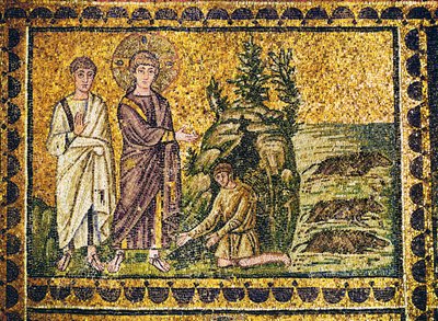 Die Gadarener Schweine oder die Austreibung einer Legion von Dämonen von Byzantine School