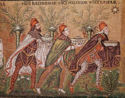 Die Anbetung der Heiligen Drei Könige (Detail der Mosaiken, 6. Jahrhundert) von Byzantine School