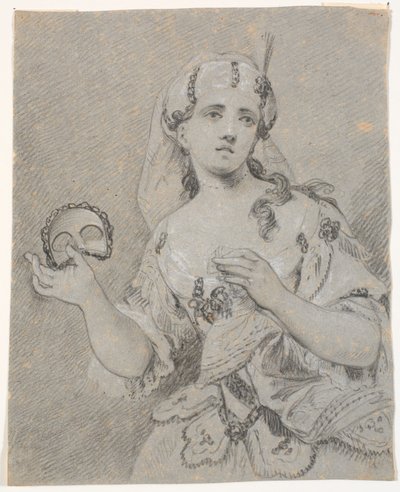 Junge Dame in türkischem Kostüm mit Halbmaske in der Hand von C.A. Lorentzen
