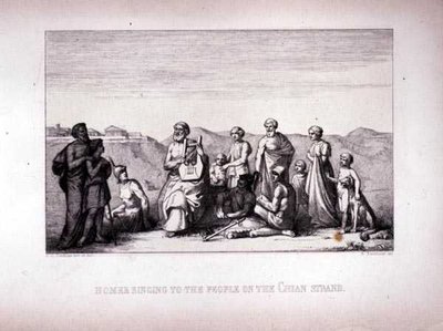 Homer singt für die Menschen am Chian-Strand, graviert von B.Barloccini, 1849 von C.C Perkins