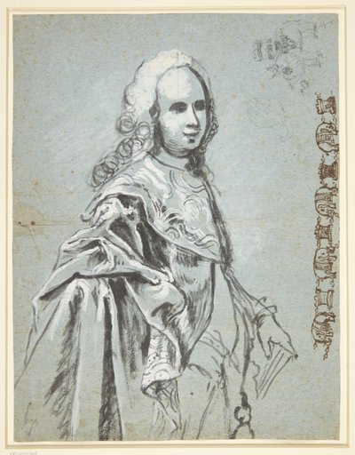 Studie zu einem Porträt, vermutlich von A. G. Moltke; rechts auf dem Blatt Studie zur Kette des Elefantenritterordens von C.G. Pilo