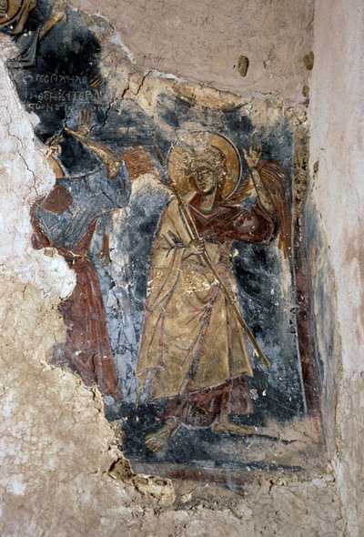 Engel und Heiliger, Detail aus Fresko in der Kirche Agios Georgios Apodoulou, Apodoulou, Kreta, Griechenland (Foto) von J.B. and Brown J. Rowbotham