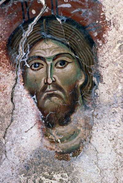 Gesicht von Christus, Detail aus Fresko in der Kirche Agios Georgios, Mourne, Kreta, Griechenland (Foto) von J.B. and Brown J. Rowbotham