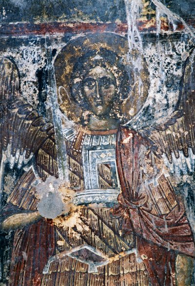 Pferd, beschädigtes Fresko an der Decke der Kirche Agios Vasileios, Vavouledo, Kreta, Griechenland (Foto) von J.B. and Brown J. Rowbotham