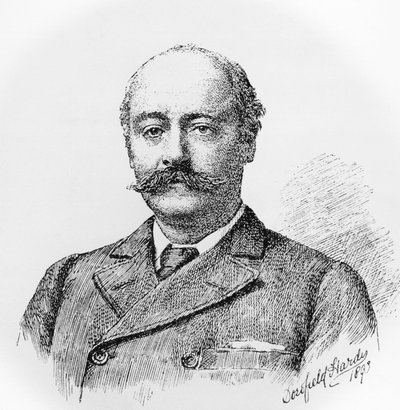 Porträt von Sir Charles Hubert Hastings Parry (1848-1918), englischer Komponist, Lehrer und Musikhistoriker, Gravur nach einer Zeichnung von Dorofield Hardy (1853-1937) von J.B. and Brown J. Rowbotham