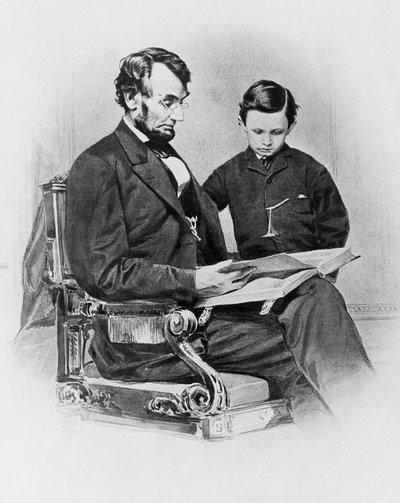 Präsident der Vereinigten Staaten von Amerika Abraham Lincoln (1809-1865) mit seinem Sohn Thomas 