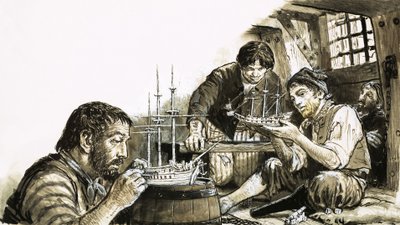 Französische Kriegsgefangene der Napoleonischen Kriege bauen Modellschiffe von C.L. Doughty