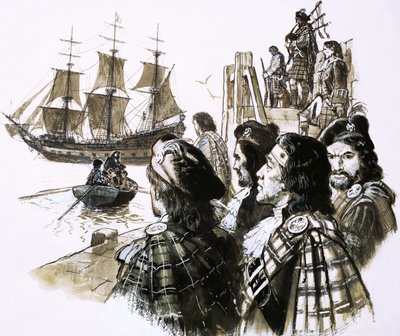 James II. kehrt nach Frankreich zurück nach der Niederlage seiner Anhänger in der Schlacht von Sherrifmuir von C.L. Doughty