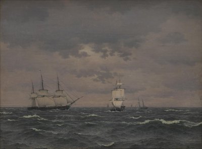 Eine Korvette refft Segel bei auffrischendem Wind und einige andere Schiffe von Christoffer Wilhelm Eckersberg