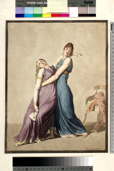 Eine Frau stützt eine andere Frau, die beim Lesen eines Briefes in Ohnmacht gefallen ist von Christoffer Wilhelm Eckersberg