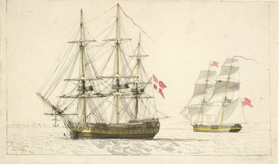 Eine dänische Fregatte vor Anker und eine englische Brigg unter Segel von Christoffer Wilhelm Eckersberg