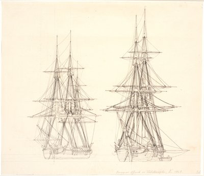 Eine Korvette und eine Brigg vor Anker von Christoffer Wilhelm Eckersberg