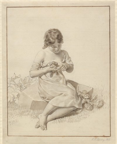 Ein kleines Mädchen, das sich an einem Rosendorn gestochen hat von Christoffer Wilhelm Eckersberg