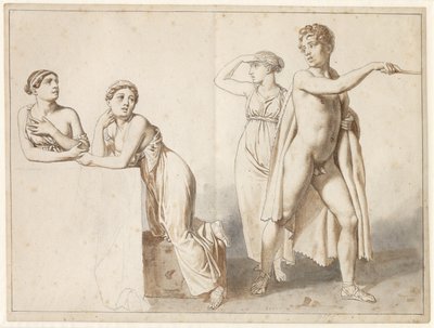 Vier Studienfiguren, drei weibliche und eine männliche in antiken Gewändern von Christoffer Wilhelm Eckersberg