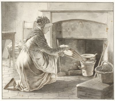 Essen wird zubereitet. Eckersbergs Gastgeberin in Paris (?) von Christoffer Wilhelm Eckersberg