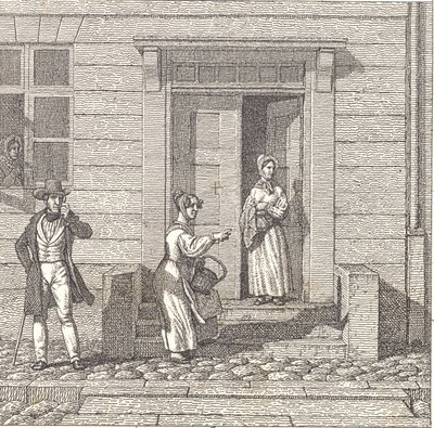 Straßenszene, zwei Mädchen, ein Herr und eine Frau suchen nach etwas von Christoffer Wilhelm Eckersberg