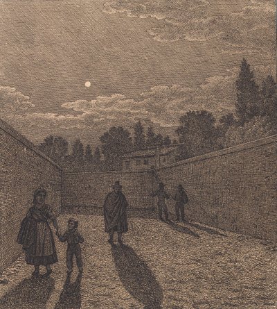 Mondschein über einer Straße. Illustration zu "Linearperspectiven", Tafel IV von Christoffer Wilhelm Eckersberg