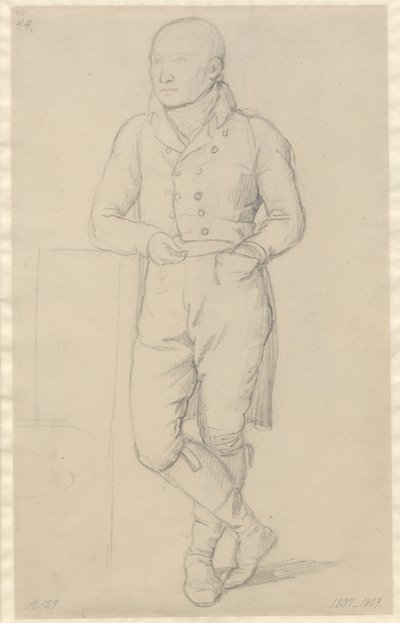 Porträt eines stehenden Mannes, mit gekreuzten Beinen, an ein Sofa gelehnt von Christoffer Wilhelm Eckersberg