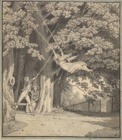 Der Wald bei Skjoldnæsholm mit einem jungen Mann, der ein junges Mädchen schaukelt von Christoffer Wilhelm Eckersberg