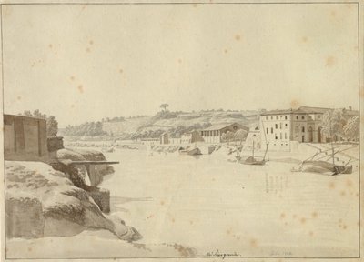 Blick über den Tiber in Richtung Porto di Ripa Grande und Porta Portese, gesehen vom Ufer unterhalb des Monte Aventino, Rom von Christoffer Wilhelm Eckersberg