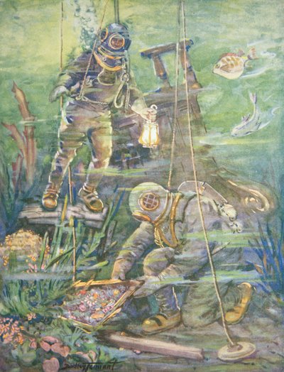 Tiefseetaucher finden versunkenen Schatz, ca. 1890er Jahre von C. Dudley Tennant