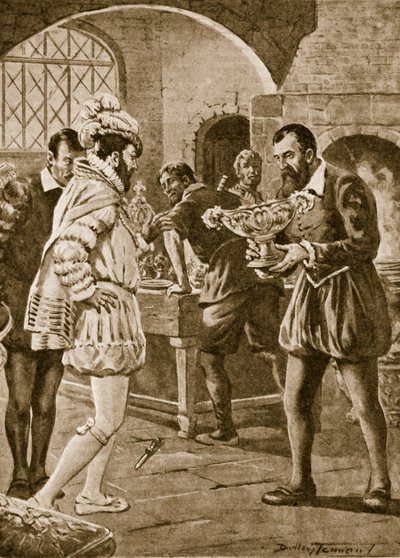 Franz I. besucht Benvenuto Cellini in seiner Werkstatt von C. Dudley Tennant