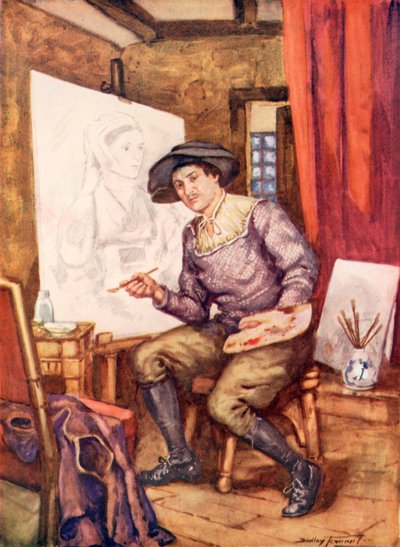 Hans Holbein bei der Arbeit in seinem Atelier von C. Dudley Tennant