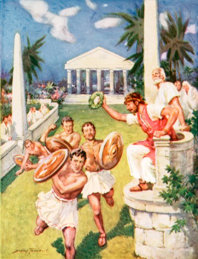 Rennen zur Erinnerung an einen großen griechischen Sieg (Farblithografie) von C. Dudley Tennant