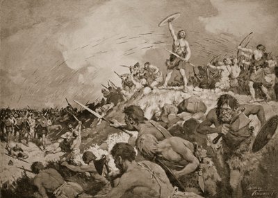 Die Schlacht von Mons Badonicus, ca. 500 n. Chr., Illustration aus 