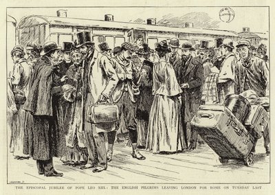 Das bischöfliche Jubiläum von Papst Leo XIII, die englischen Pilger verlassen London nach Rom von C. Hentschell
