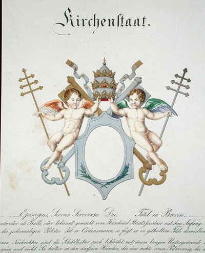 Wappen des Kirchenstaates des Vatikans, aus einer Sammlung von Aquarellen, veröffentlicht in Deutschland, ca. 1830-33 von C. Hildebrandt