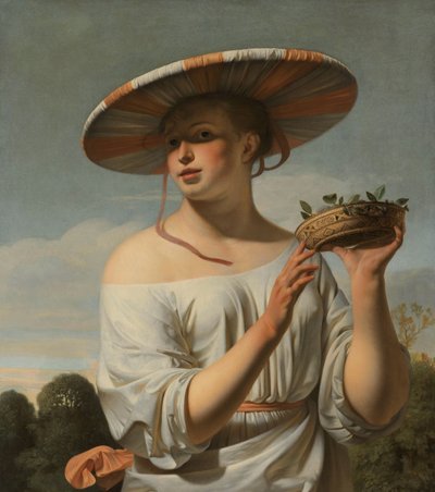 Mädchen mit großem Hut von Cesar Boetius van Everdingen