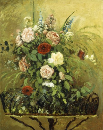 Blumenstrauß mit rustikaler Holzjardiniere, c.1876 von Camille Jacob Pissarro